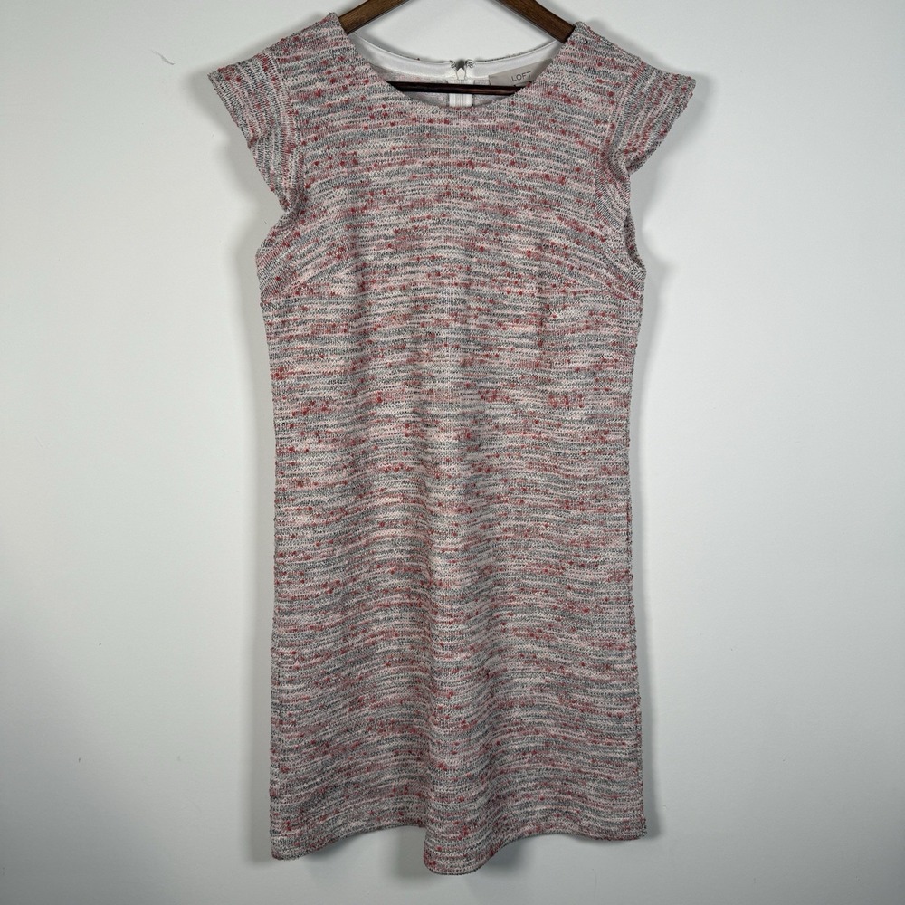 Women's Loft Dress Grey Link Size 6 Ruffle Career Holiday NWT
